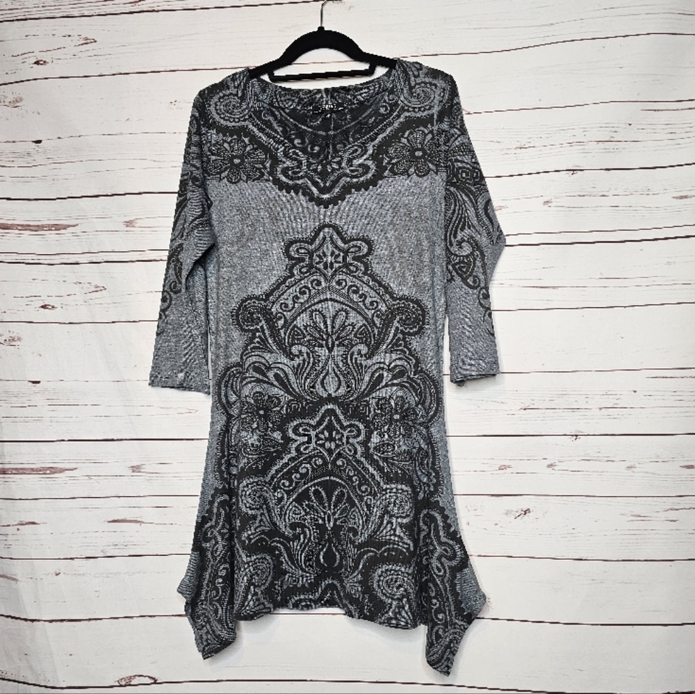Renuar Boho Gray Medallion Patterned Dress